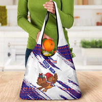 Costa Rica Christmas Grocery Bag with Holiday Bird Gifts Red Blue Pattern and National Flag Design - Wonder Print Shop