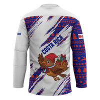 Costa Rica Christmas Hockey Jersey with Holiday Bird Gifts Red Blue Pattern and National Flag Design - Wonder Print Shop