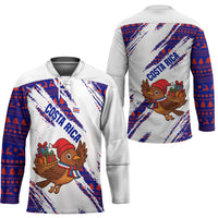 Costa Rica Christmas Hockey Jersey with Holiday Bird Gifts Red Blue Pattern and National Flag Design - Wonder Print Shop