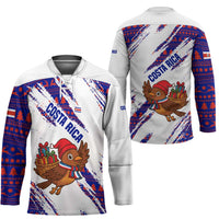 Costa Rica Christmas Hockey Jersey with Holiday Bird Gifts Red Blue Pattern and National Flag Design - Wonder Print Shop