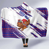 Costa Rica Christmas Hooded Blanket with Holiday Bird Gifts Red Blue Pattern and National Flag Design - Wonder Print Shop