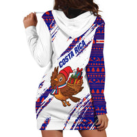 Costa Rica Christmas Hoodie Dress with Holiday Bird Gifts Red Blue Pattern and National Flag Design - Wonder Print Shop