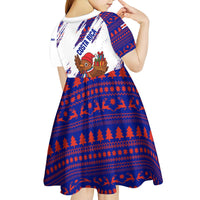 Costa Rica Christmas Kid Short Sleeve Dress with Holiday Bird Gifts Red Blue Pattern and National Flag Design - Wonder Print Shop