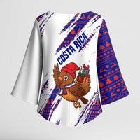 Costa Rica Christmas Kimono Sleeve Blouse with Holiday Bird Gifts Red Blue Pattern and National Flag Design - Wonder Print Shop