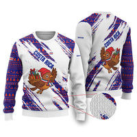 Costa Rica Christmas Ugly Christmas Sweater with Holiday Bird Gifts Red Blue Pattern and National Flag Design - Wonder Print Shop