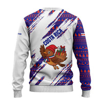 Costa Rica Christmas Ugly Christmas Sweater with Holiday Bird Gifts Red Blue Pattern and National Flag Design - Wonder Print Shop
