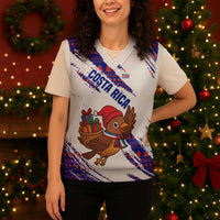 Costa Rica Christmas Knitted V-Neck Vest with Holiday Bird Gifts Red Blue Pattern and National Flag Design - Wonder Print Shop