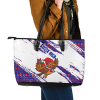 Costa Rica Christmas Leather Tote Bag with Holiday Bird Gifts Red Blue Pattern and National Flag Design - Wonder Print Shop