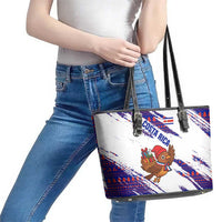 Costa Rica Christmas Leather Tote Bag with Holiday Bird Gifts Red Blue Pattern and National Flag Design - Wonder Print Shop