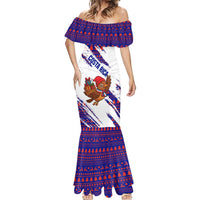 Costa Rica Christmas Mermaid Dress with Holiday Bird Gifts Red Blue Pattern and National Flag Design - Wonder Print Shop