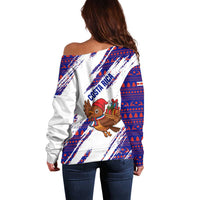 Costa Rica Christmas Off Shoulder Sweater with Holiday Bird Gifts Red Blue Pattern and National Flag Design - Wonder Print Shop