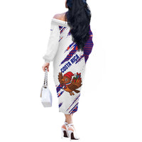 Costa Rica Christmas Off The Shoulder Long Sleeve Dress with Holiday Bird Gifts Red Blue Pattern and National Flag Design - Wonder Print Shop