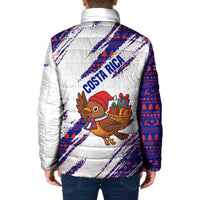 Costa Rica Christmas Padded Jacket with Holiday Bird Gifts Red Blue Pattern and National Flag Design - Wonder Print Shop