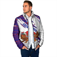 Costa Rica Christmas Padded Jacket with Holiday Bird Gifts Red Blue Pattern and National Flag Design - Wonder Print Shop