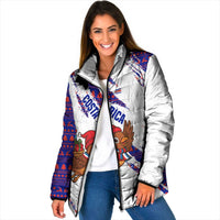 Costa Rica Christmas Padded Jacket with Holiday Bird Gifts Red Blue Pattern and National Flag Design - Wonder Print Shop