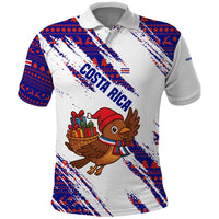 Costa Rica Christmas Polo Shirt with Holiday Bird Gifts Red Blue Pattern and National Flag Design - Wonder Print Shop