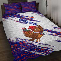 Costa Rica Christmas Quilt Bed Set with Holiday Bird Gifts Red Blue Pattern and National Flag Design - Wonder Print Shop