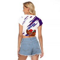 Costa Rica Christmas Raglan Cropped T Shirt with Holiday Bird Gifts Red Blue Pattern and National Flag Design - Wonder Print Shop