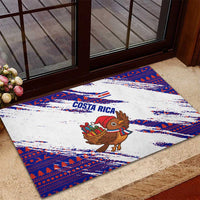 Costa Rica Christmas Rubber Doormat with Holiday Bird Gifts Red Blue Pattern and National Flag Design - Wonder Print Shop