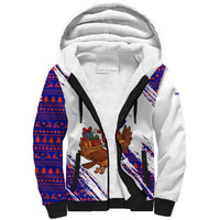Costa Rica Christmas Sherpa Hoodie with Holiday Bird Gifts Red Blue Pattern and National Flag Design - Wonder Print Shop