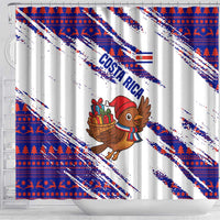 Costa Rica Christmas Shower Curtain with Holiday Bird Gifts Red Blue Pattern and National Flag Design - Wonder Print Shop