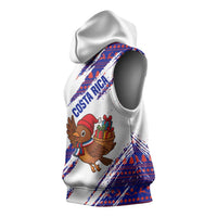 Costa Rica Christmas Sleeveless Hoodie with Holiday Bird Gifts Red Blue Pattern and National Flag Design - Wonder Print Shop