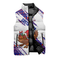 Costa Rica Christmas Sleeveless Puffer Jacket with Holiday Bird Gifts Red Blue Pattern and National Flag Design - Wonder Print Shop