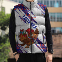 Costa Rica Christmas Sleeveless Puffer Jacket with Holiday Bird Gifts Red Blue Pattern and National Flag Design - Wonder Print Shop