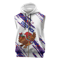 Costa Rica Christmas Sleeveless Zip Hoodie with Holiday Bird Gifts Red Blue Pattern and National Flag Design - Wonder Print Shop