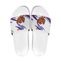 Costa Rica Christmas Slide Sandals with Holiday Bird Gifts Red Blue Pattern and National Flag Design - Wonder Print Shop