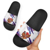 Costa Rica Christmas Slide Sandals with Holiday Bird Gifts Red Blue Pattern and National Flag Design - Wonder Print Shop