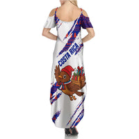 Costa Rica Christmas Summer Maxi Dress with Holiday Bird Gifts Red Blue Pattern and National Flag Design - Wonder Print Shop