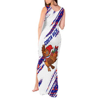 Costa Rica Christmas Tank Maxi Dress with Holiday Bird Gifts Red Blue Pattern and National Flag Design - Wonder Print Shop