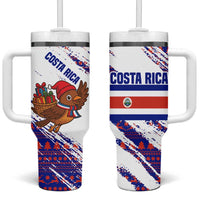 Costa Rica Christmas Tumbler With Handle with Holiday Bird Gifts Red Blue Pattern and National Flag Design - Wonder Print Shop