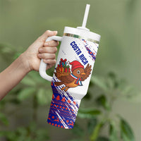 Costa Rica Christmas Tumbler With Handle with Holiday Bird Gifts Red Blue Pattern and National Flag Design - Wonder Print Shop