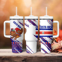 Costa Rica Christmas Tumbler With Handle with Holiday Bird Gifts Red Blue Pattern and National Flag Design - Wonder Print Shop