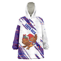 Costa Rica Christmas Wearable Blanket Hoodie with Holiday Bird Gifts Red Blue Pattern and National Flag Design - Wonder Print Shop