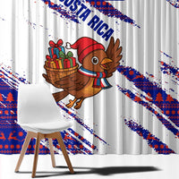Costa Rica Christmas Window Curtain with Holiday Bird Gifts Red Blue Pattern and National Flag Design - Wonder Print Shop