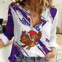 Costa Rica Christmas Women Casual Shirt with Holiday Bird Gifts Red Blue Pattern and National Flag Design - Wonder Print Shop