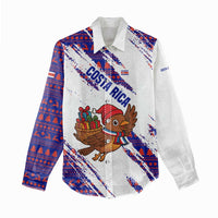 Costa Rica Christmas Women Casual Shirt with Holiday Bird Gifts Red Blue Pattern and National Flag Design - Wonder Print Shop