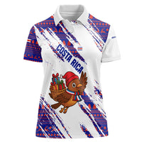 Costa Rica Christmas Women Polo Shirt with Holiday Bird Gifts Red Blue Pattern and National Flag Design - Wonder Print Shop