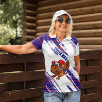 Costa Rica Christmas Women Polo Shirt with Holiday Bird Gifts Red Blue Pattern and National Flag Design - Wonder Print Shop