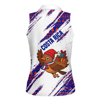 Costa Rica Christmas Women Sleeveless Polo Shirt with Holiday Bird Gifts Red Blue Pattern and National Flag Design - Wonder Print Shop