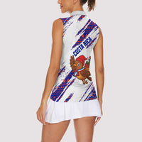 Costa Rica Christmas Women Sleeveless Polo Shirt with Holiday Bird Gifts Red Blue Pattern and National Flag Design - Wonder Print Shop