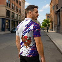 Costa Rica Christmas Zipper Polo Shirt with Holiday Bird Gifts Red Blue Pattern and National Flag Design - Wonder Print Shop