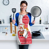 Peru Christmas Apron with Santa Claus Vicuña Andean Poncho and Red Festive Pattern Design - Wonder Print Shop