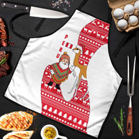 Peru Christmas Apron with Santa Claus Vicuña Andean Poncho and Red Festive Pattern Design - Wonder Print Shop