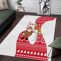 Peru Christmas Area Rug with Santa Claus Vicuña Andean Poncho and Red Festive Pattern Design - Wonder Print Shop