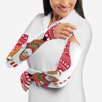 Peru Christmas Arm Sleeves with Santa Claus Vicuña Andean Poncho and Red Festive Pattern Design - Wonder Print Shop
