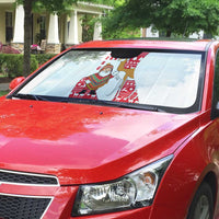 Peru Christmas Auto Sun Shade with Santa Claus Vicuña Andean Poncho and Red Festive Pattern Design - Wonder Print Shop